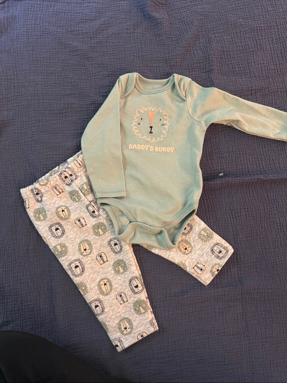 Mint Green 'Daddy's Buddy' Baby Pajama Set with Lion Print